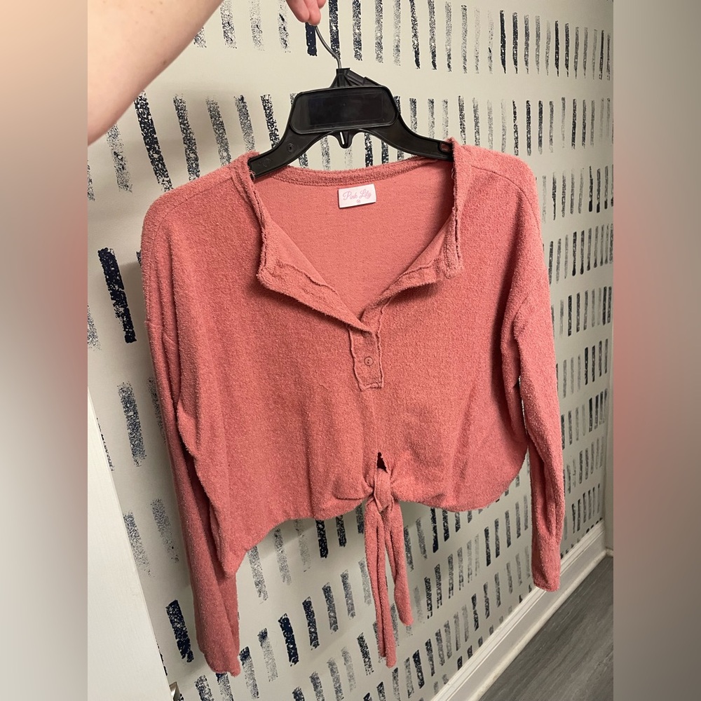 Terry cloth material pink Lilly crop top
